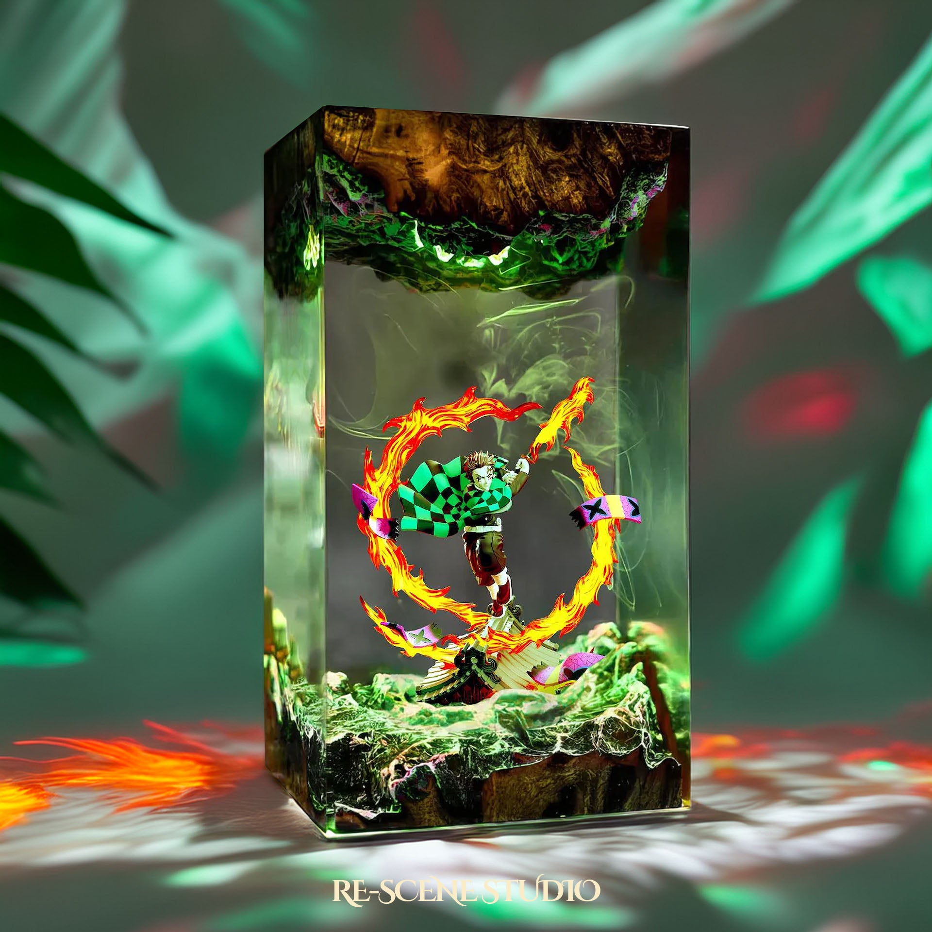 Tanjiro Resin Lamp 03 - Demon Slayer Multicolor / Size M: 7 x 13 x 7 (cm) – Handmade Epoxy Resin Lamp by Rescene Studio | Rescene Studio