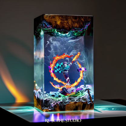 Tanjiro Resin Lamp 03 - Demon Slayer Multicolor / Size M: 7 x 13 x 7 (cm) – Handmade Resin Lamp by Rescene Studio | Rescene Studio