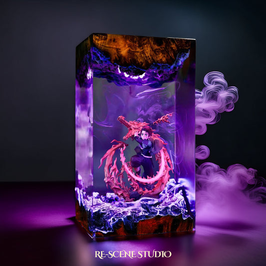 Tanjiro Resin Lamp 04 – Demon Slayer Multicolor / Size M: 7 x 13 x 7 (cm) – Handmade Resin Lamp by Rescene Studio | Rescene Studio