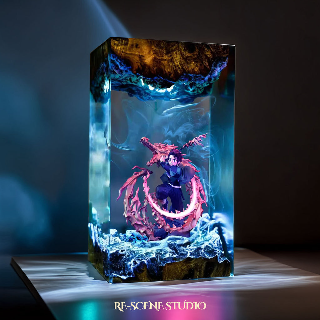 Tanjiro Resin Lamp 04 – Demon Slayer Multicolor / Size M: 7 x 13 x 7 (cm) – Handmade Epoxy Resin Lamp by Rescene Studio | Rescene Studio