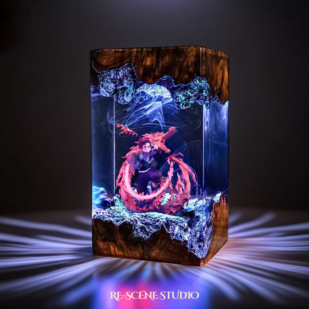 Tanjiro Resin Lamp 04 – Demon Slayer Multicolor / Size M: 7 x 13 x 7 (cm) – Handmade Epoxy Resin Lamp by Rescene Studio | Rescene Studio