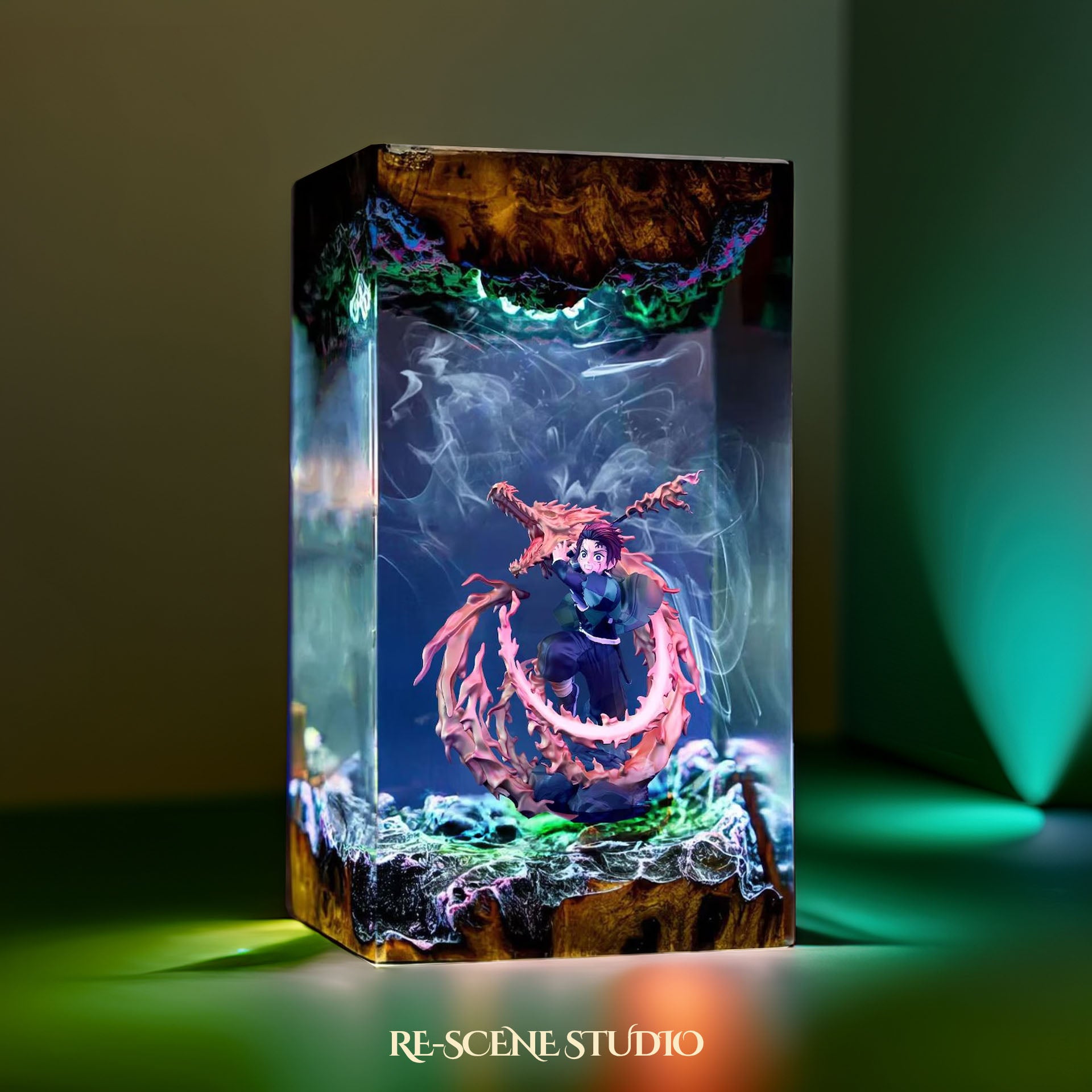 Tanjiro Resin Lamp 04 – Demon Slayer Multicolor / Size M: 7 x 13 x 7 (cm) – Handmade Epoxy Resin Lamp by Rescene Studio | Rescene Studio