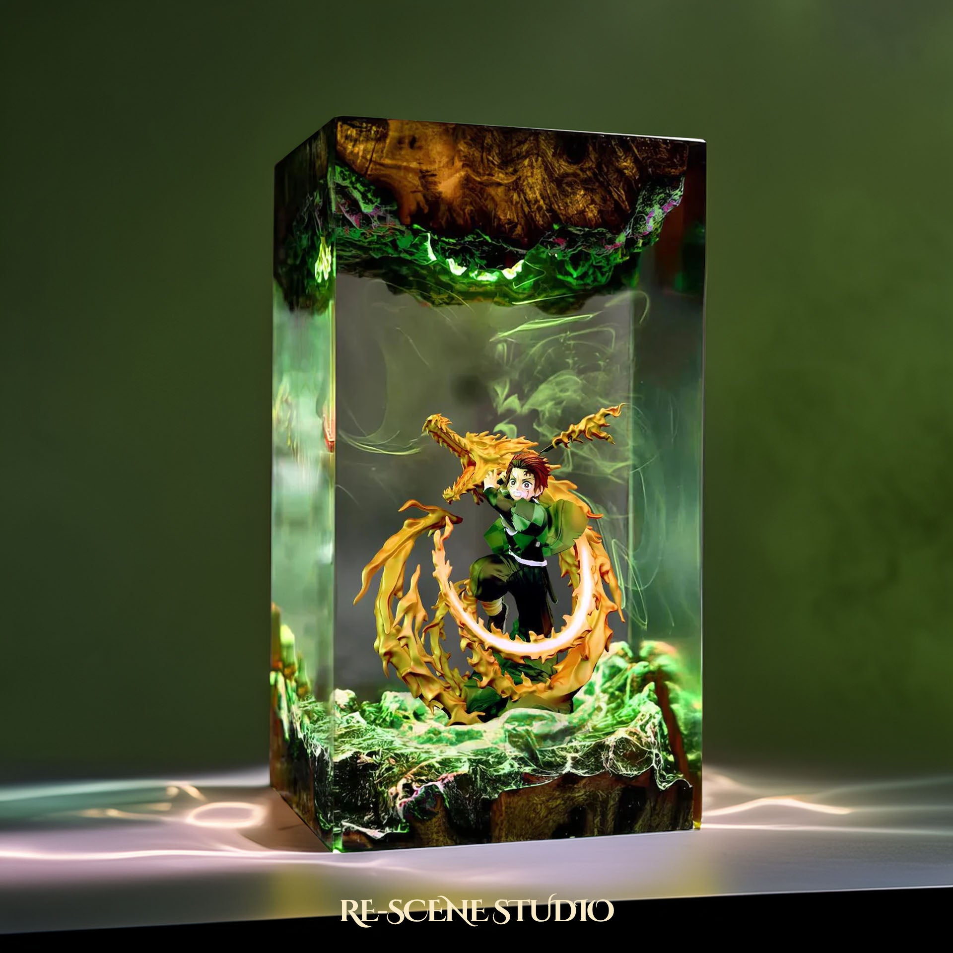 Tanjiro Resin Lamp 04 – Demon Slayer Multicolor / Size M: 7 x 13 x 7 (cm) – Handmade Epoxy Resin Lamp by Rescene Studio | Rescene Studio