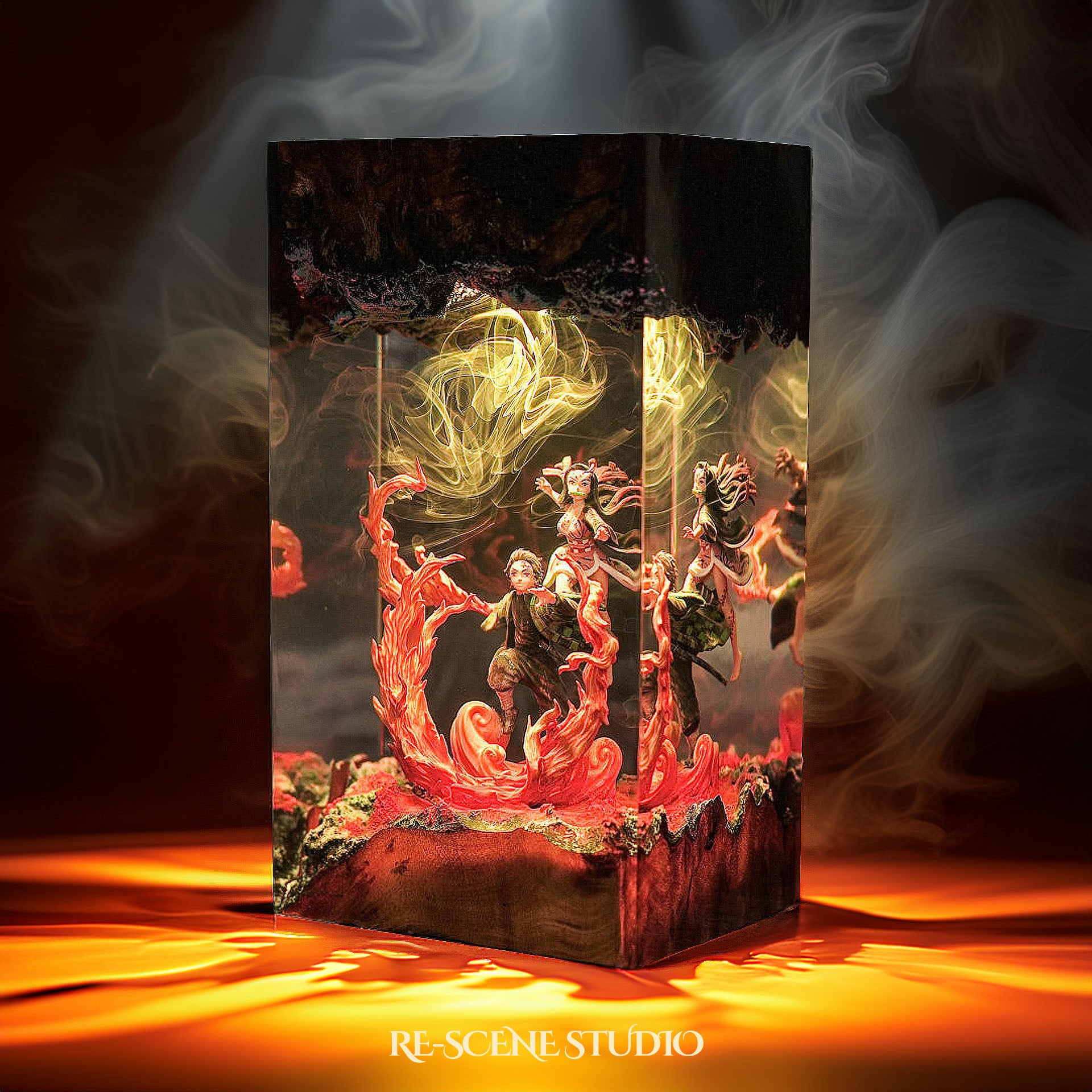 Tanjiro & Nezuko Resin Epoxy Lamp – Demon Slayer Multicolor / Size M: 13 x 6.5 (cm) – Handmade Epoxy Resin Lamp by Rescene Studio | Rescene Studio