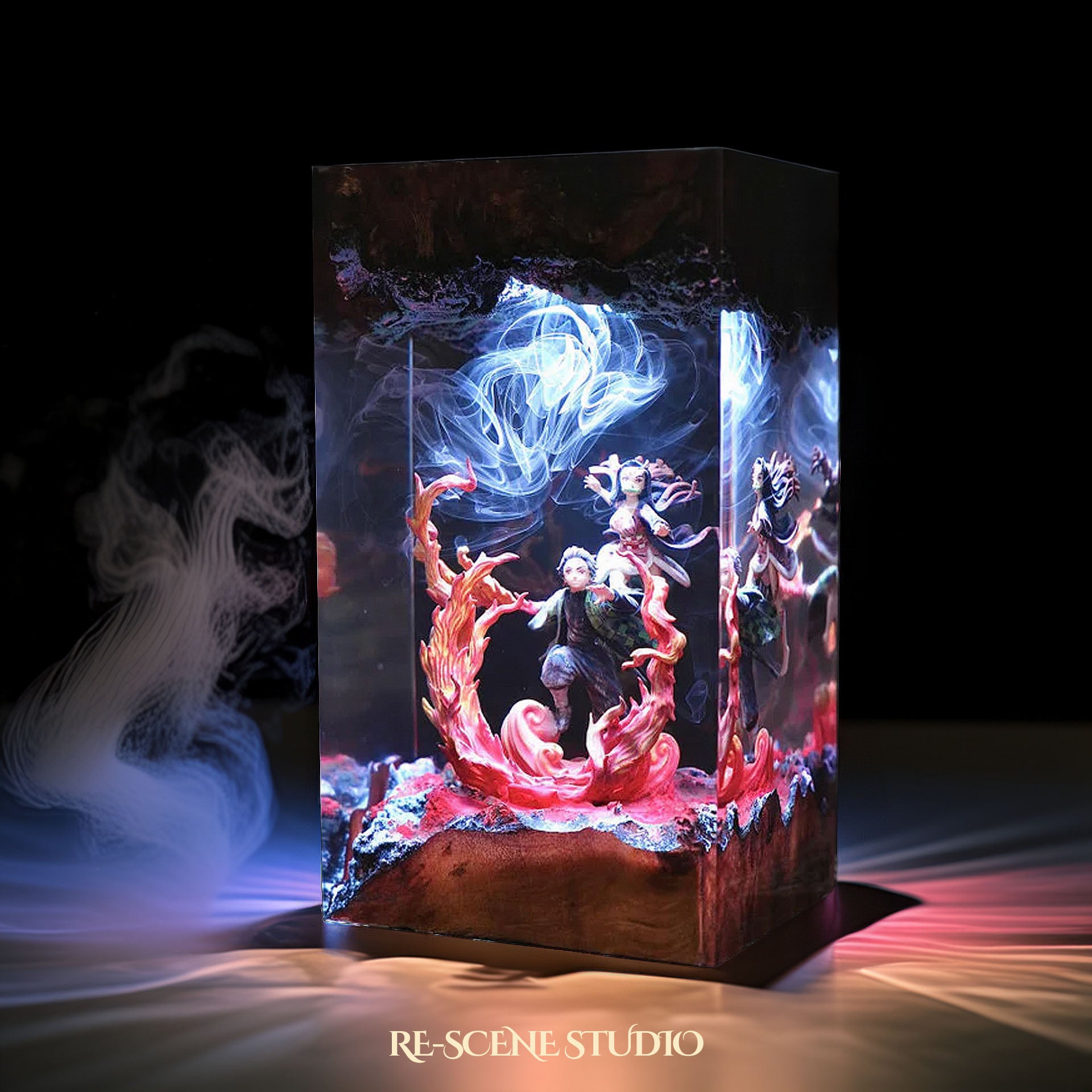 Tanjiro & Nezuko Resin Epoxy Lamp – Demon Slayer Multicolor / Size M: 13 x 6.5 (cm) – Handmade Epoxy Resin Lamp by Rescene Studio | Rescene Studio