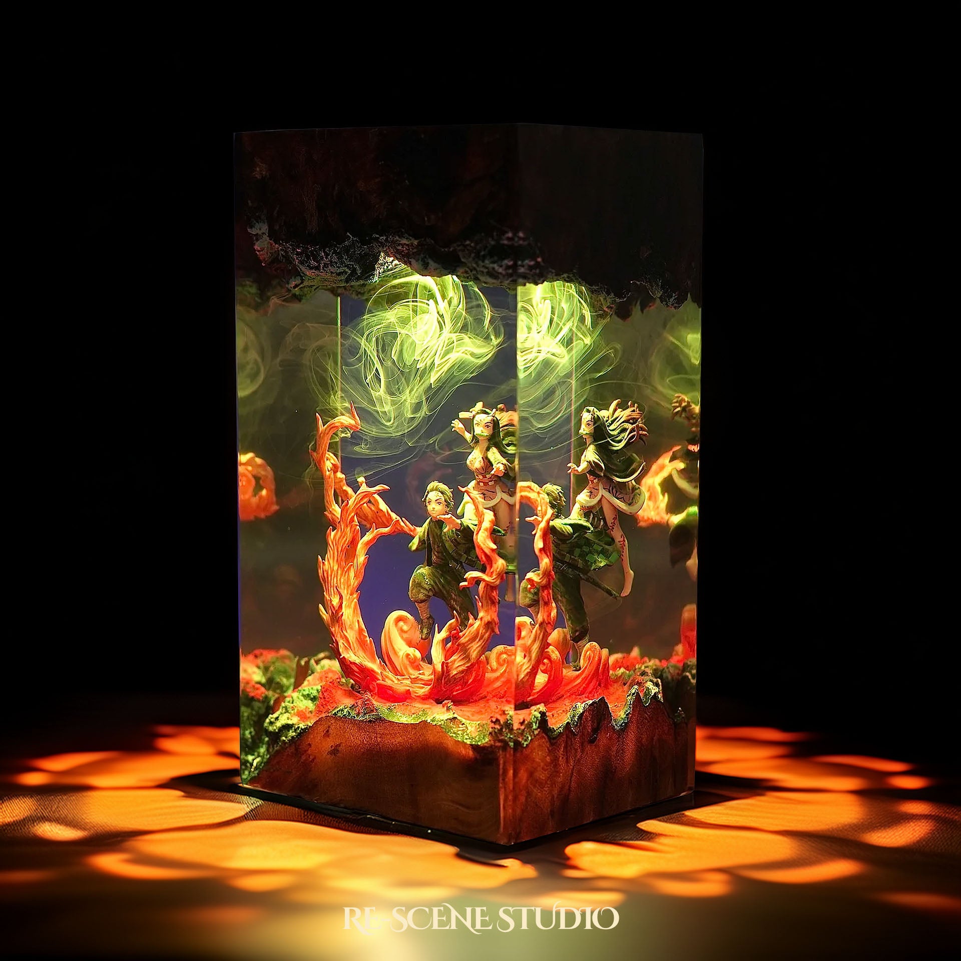 Tanjiro & Nezuko Resin Epoxy Lamp – Demon Slayer Multicolor / Size M: 13 x 6.5 (cm) – Handmade Epoxy Resin Lamp by Rescene Studio | Rescene Studio