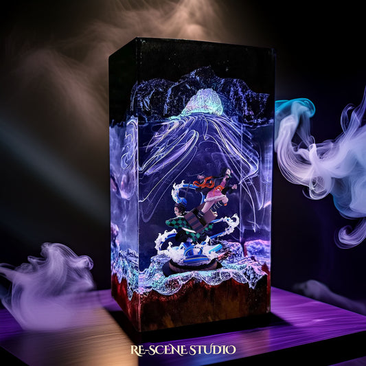 Tanjiro & Nezuko Resin Lamp 02 – Demon Slayer Multicolor / Size M: 7 x 13 x 7 (cm) – Handmade Resin Lamp by Rescene Studio | Rescene Studio