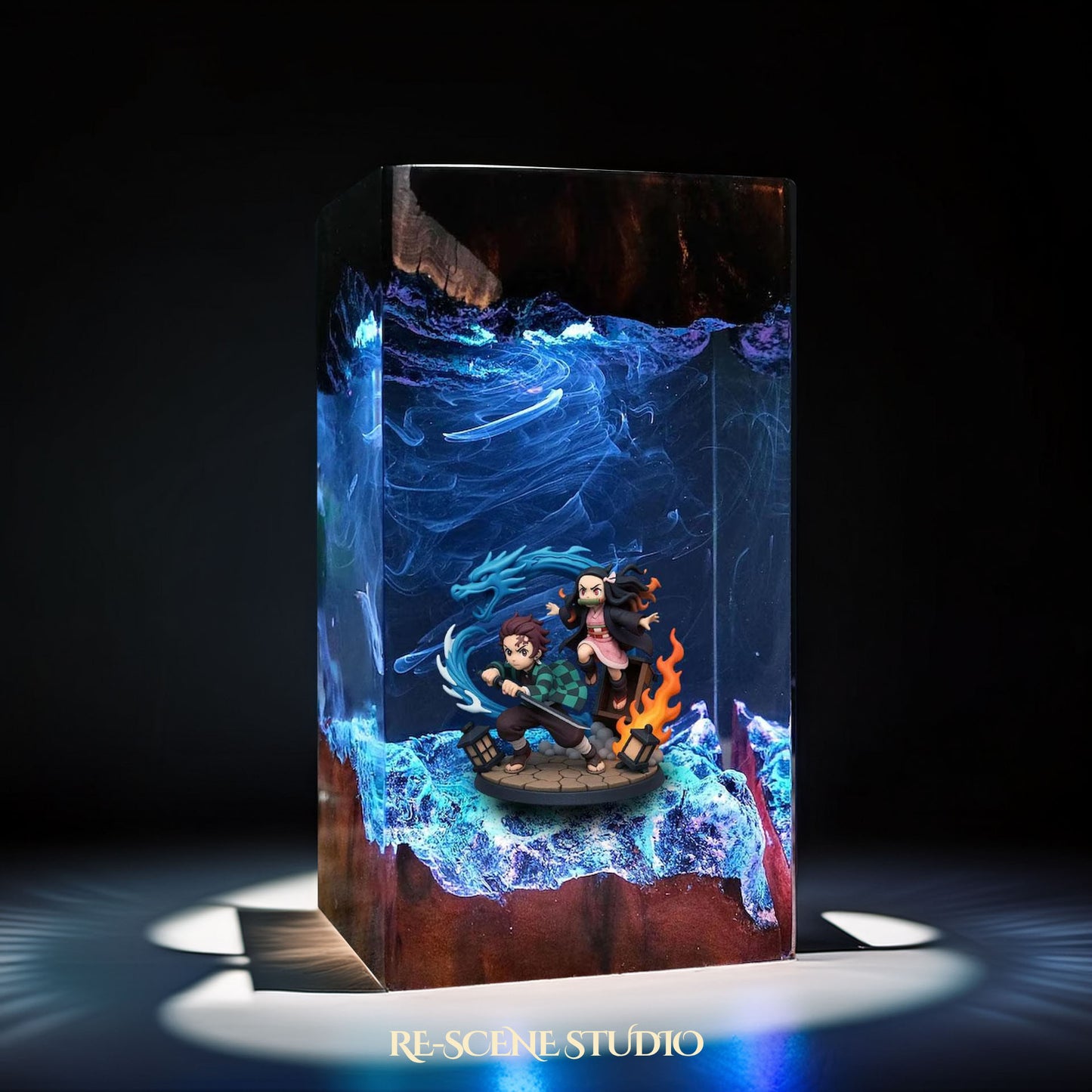 Tanjiro & Nezuko Resin Lamp 4 - Demon Slayer Multicolor / Size M – Handmade Resin Lamp by Rescene Studio | Rescene Studio