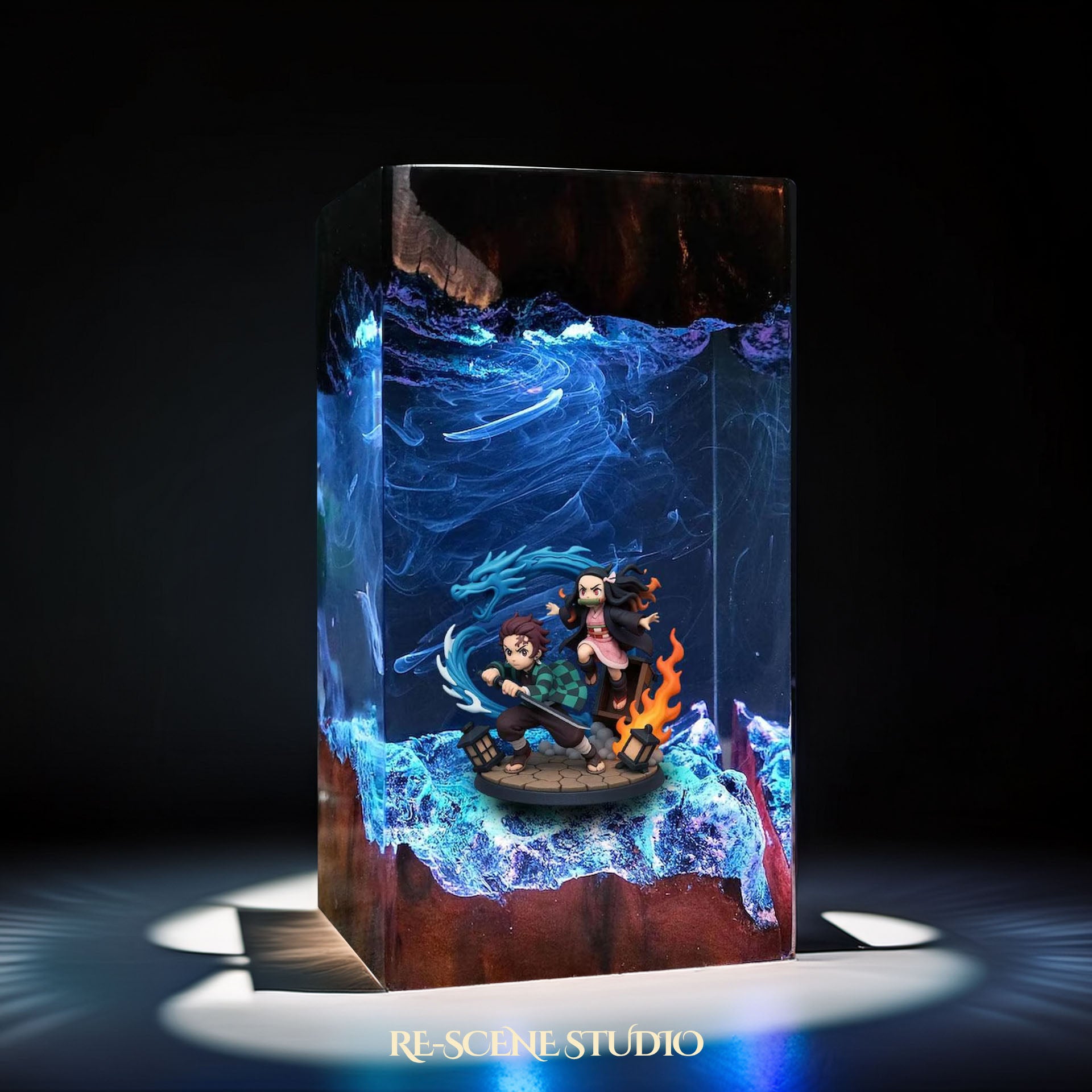 Tanjiro & Nezuko Resin Lamp 4 - Demon Slayer Multicolor / Size M – Handmade Epoxy Resin Lamp by Rescene Studio | Rescene Studio