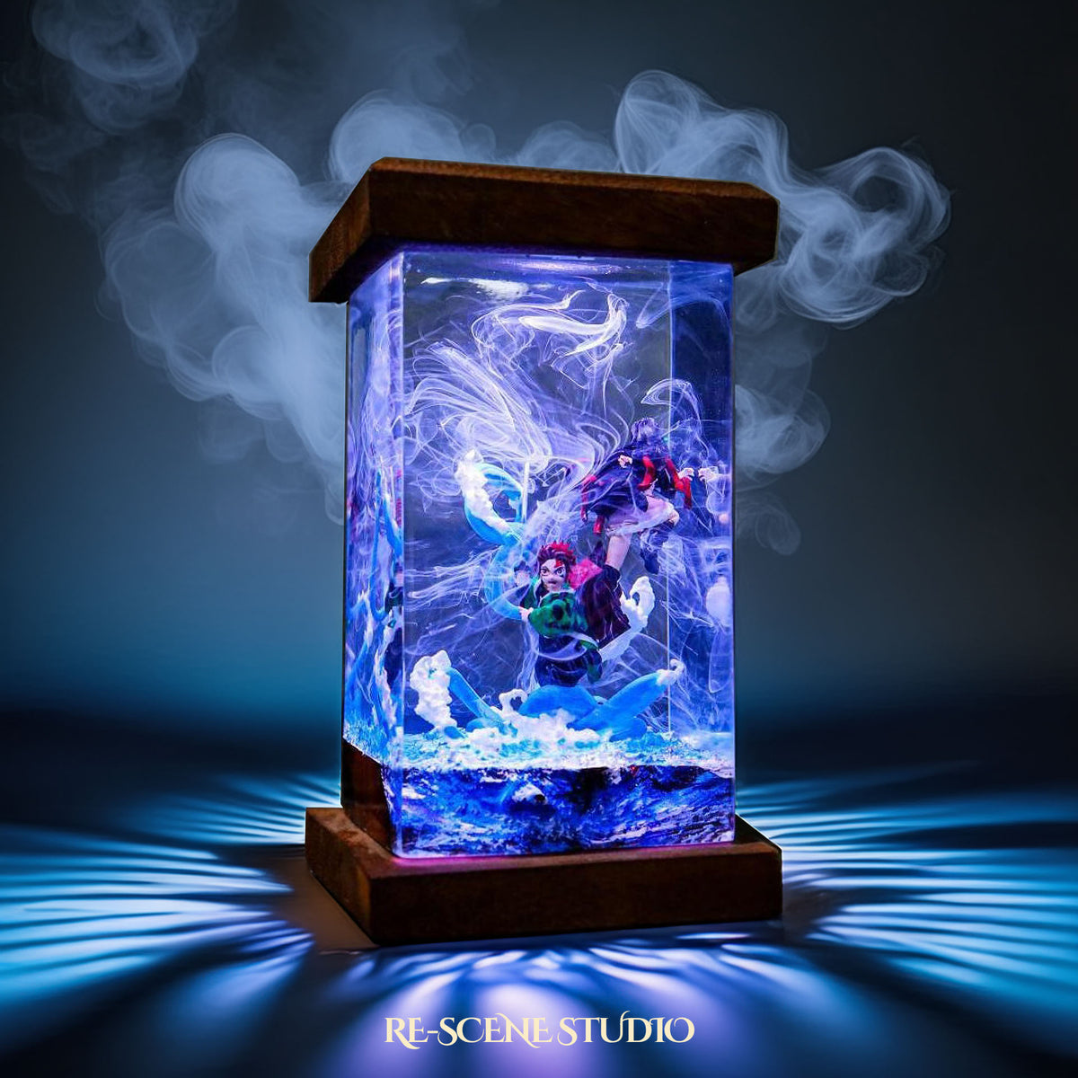 Tanjiro & Nezuko Resin Lamp - Demon Slayer Multicolor / Size M: 6 x 6 x 12 (cm) – Handmade Epoxy Resin Lamp by Rescene Studio | Rescene Studio