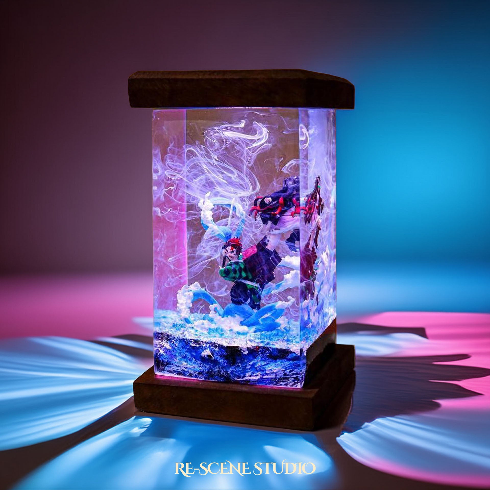 Tanjiro & Nezuko Resin Lamp - Demon Slayer Multicolor / Size M: 6 x 6 x 12 (cm) – Handmade Epoxy Resin Lamp by Rescene Studio | Rescene Studio
