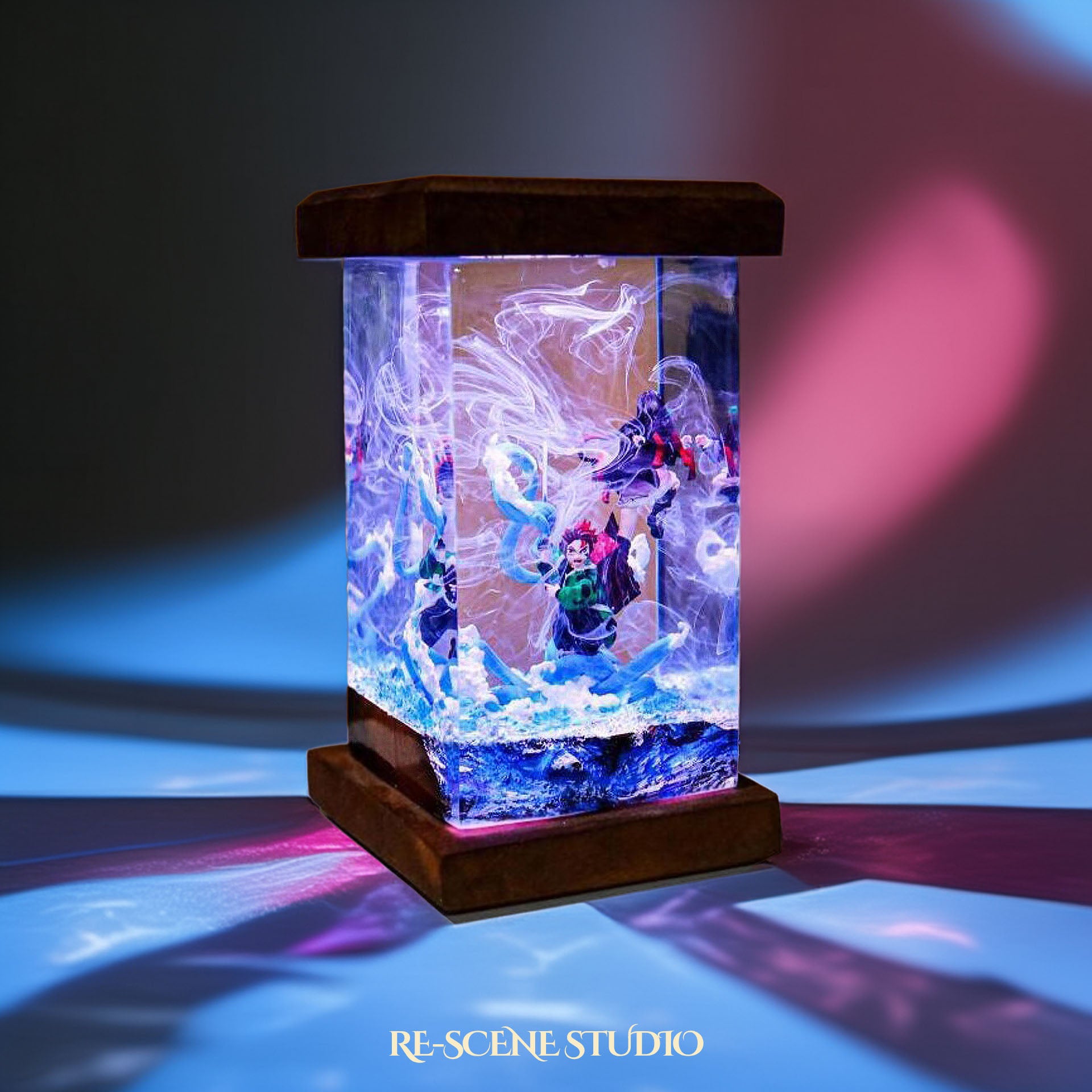 Tanjiro & Nezuko Resin Lamp - Demon Slayer Multicolor / Size M: 6 x 6 x 12 (cm) – Handmade Epoxy Resin Lamp by Rescene Studio | Rescene Studio