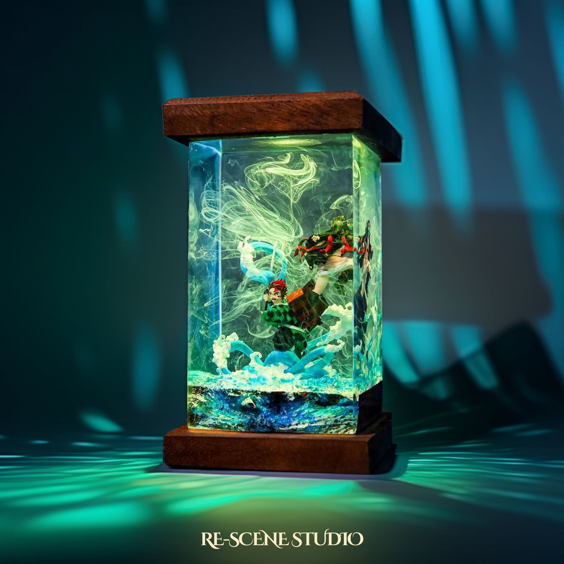 Tanjiro & Nezuko Resin Lamp - Demon Slayer Multicolor / Size M: 6 x 6 x 12 (cm) – Handmade Epoxy Resin Lamp by Rescene Studio | Rescene Studio