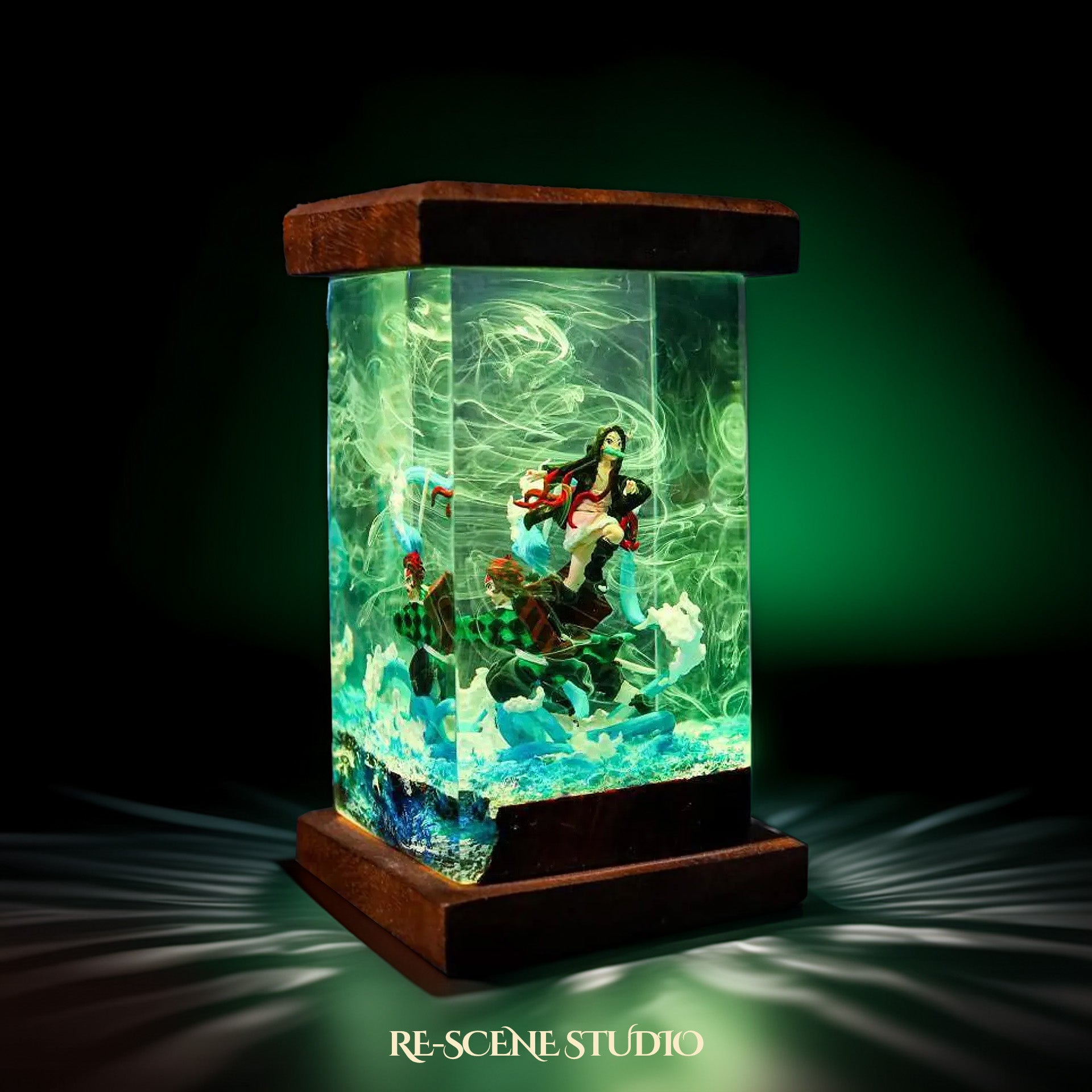 Tanjiro & Nezuko Resin Lamp - Demon Slayer Multicolor / Size M: 6 x 6 x 12 (cm) – Handmade Epoxy Resin Lamp by Rescene Studio | Rescene Studio