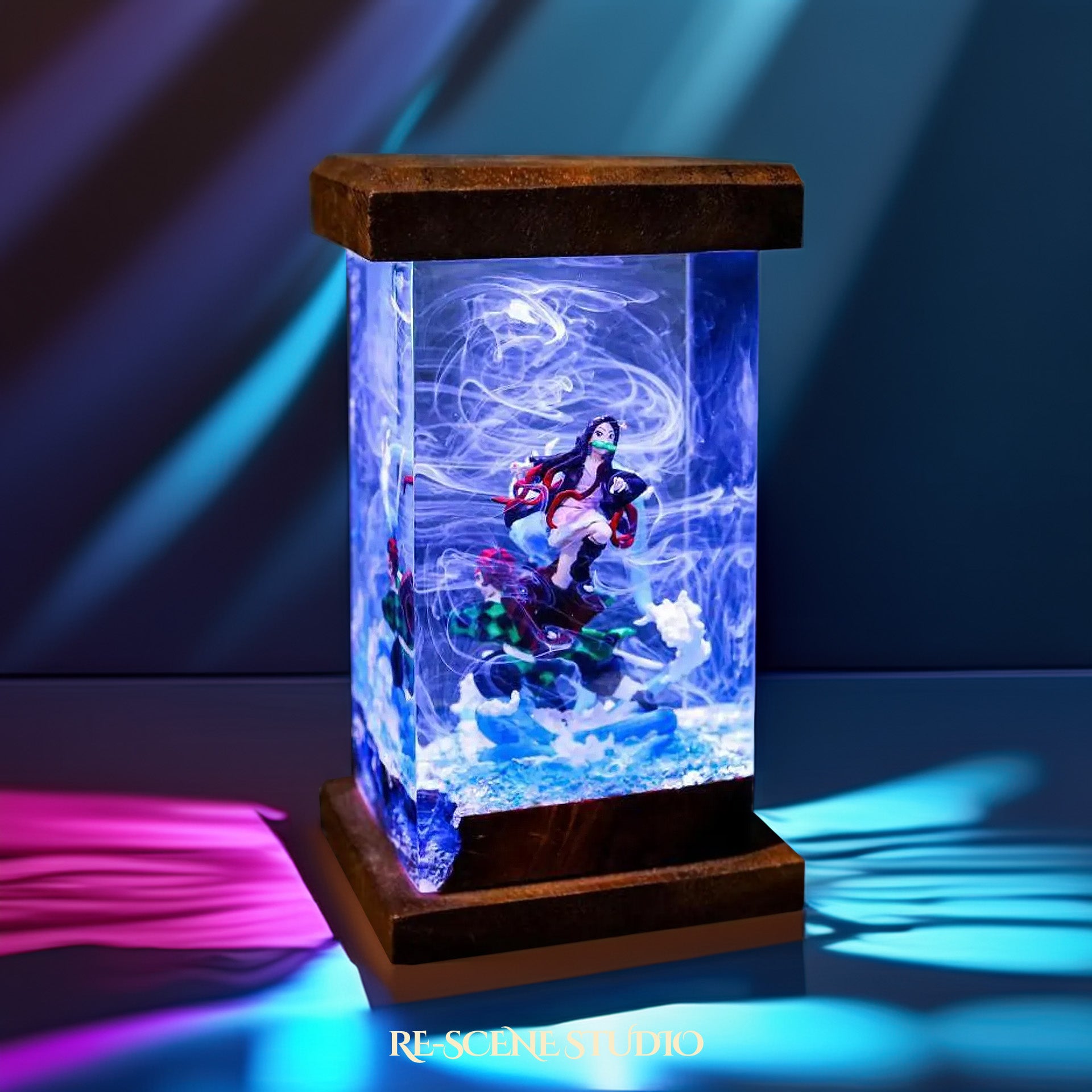 Tanjiro & Nezuko Resin Lamp - Demon Slayer Multicolor / Size M: 6 x 6 x 12 (cm) – Handmade Epoxy Resin Lamp by Rescene Studio | Rescene Studio