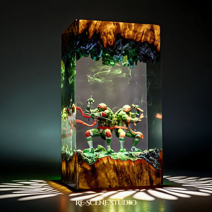 Raphael & Michelangelo Resin Lamp, handcrafted epoxy resin LED lamp