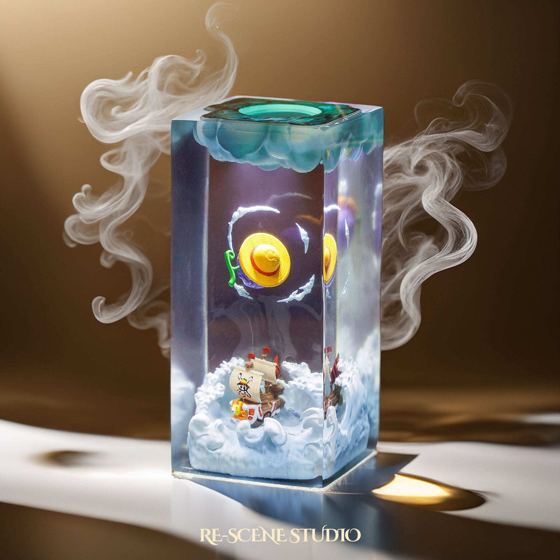 Thousand Sunny & Gomu Gomu no Mi Resin Lamp - One Piece Multicolor / Size M – Handmade Epoxy Resin Lamp by Rescene Studio | Rescene Studio