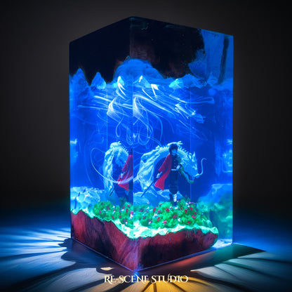 Tomika Giyuu Resin Lamp – Demon Slayer Multicolor / Size M: 5.12" x 2.56" – Handmade Epoxy Resin Lamp by Rescene Studio | Rescene Studio
