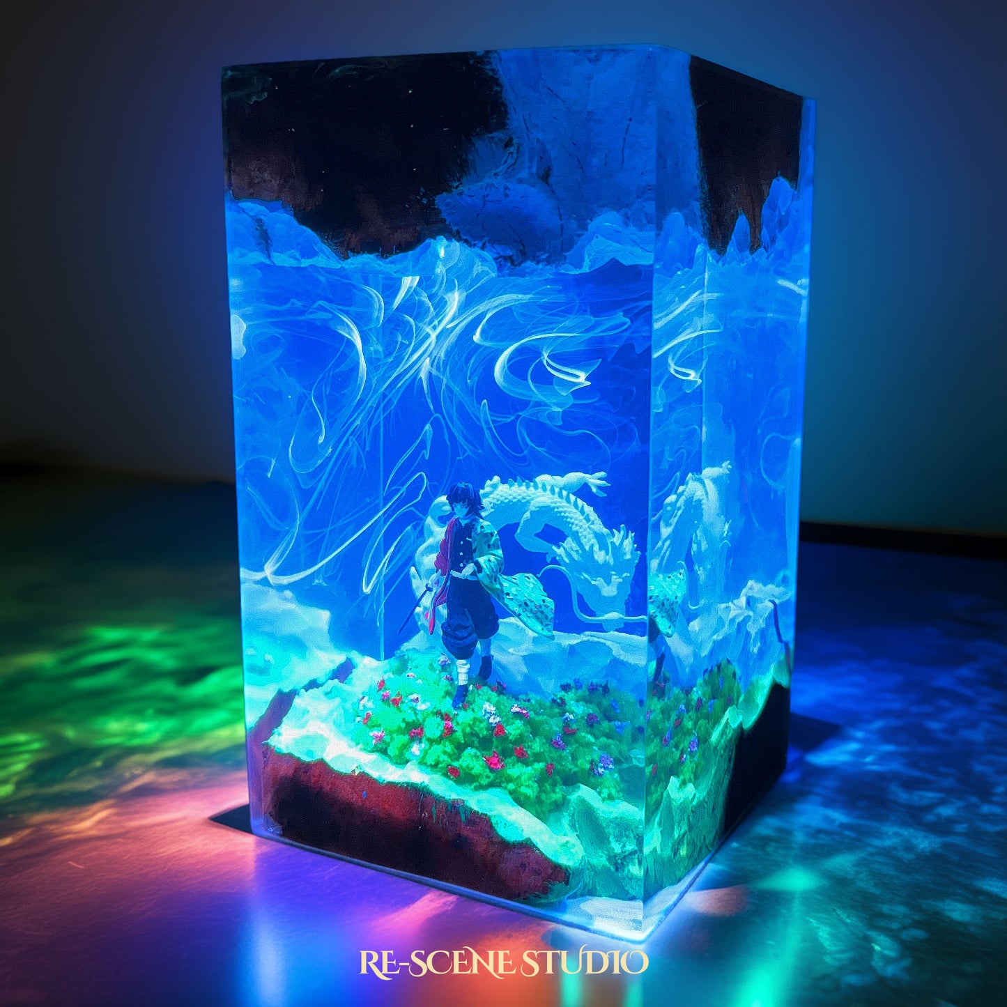 Tomika Giyuu Resin Lamp – Demon Slayer Multicolor / Size M: 5.12" x 2.56" – Handmade Epoxy Resin Lamp by Rescene Studio | Rescene Studio