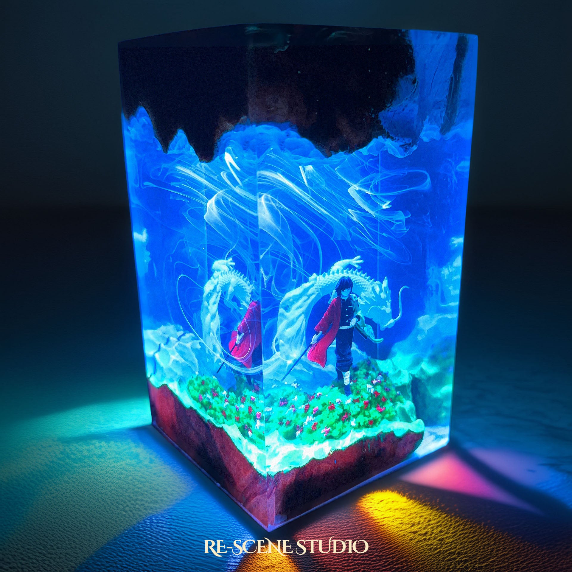 Tomika Giyuu Resin Lamp – Demon Slayer Multicolor / Size M: 5.12" x 2.56" – Handmade Epoxy Resin Lamp by Rescene Studio | Rescene Studio