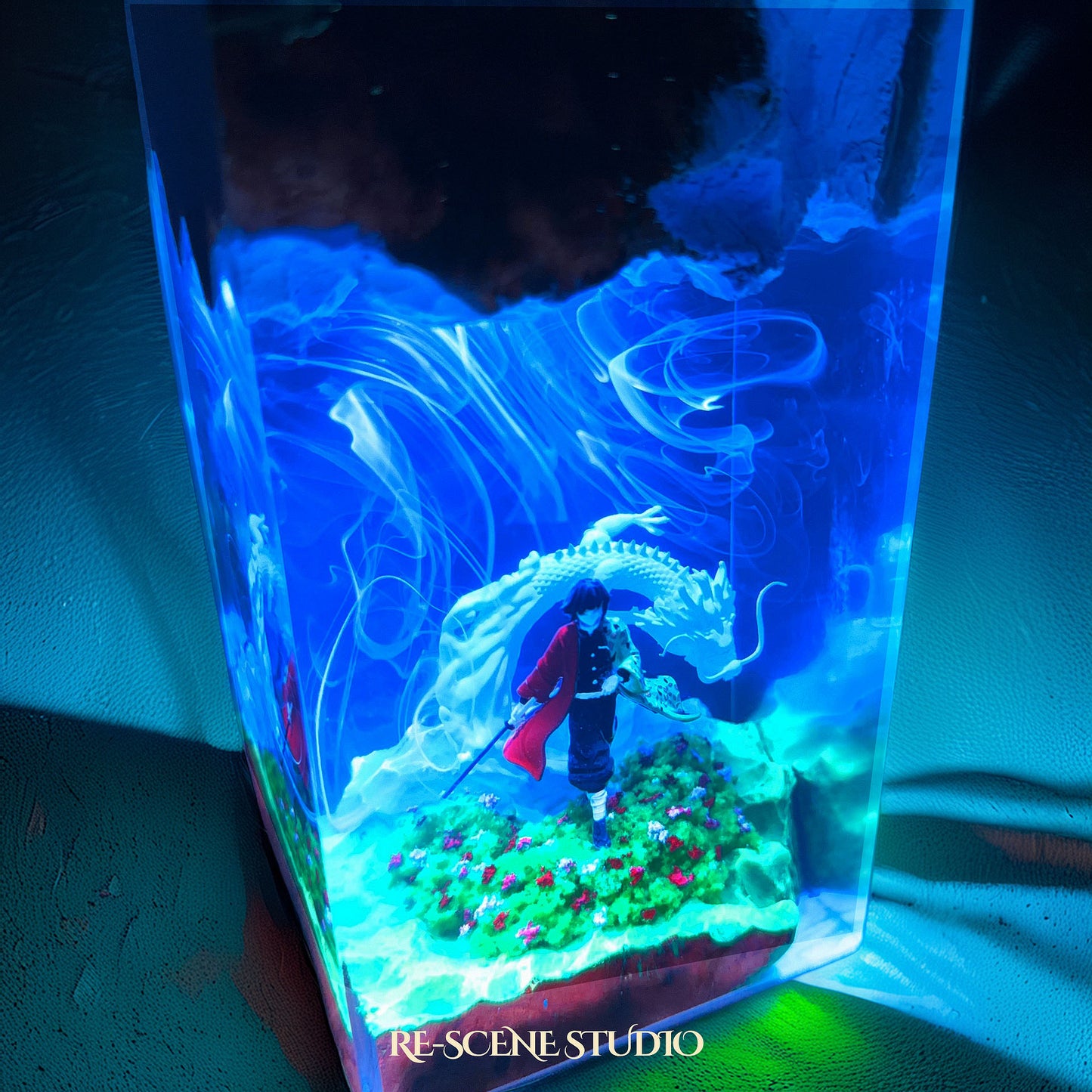 Tomika Giyuu Resin Lamp – Demon Slayer Multicolor / Size M: 5.12" x 2.56" – Handmade Epoxy Resin Lamp by Rescene Studio | Rescene Studio