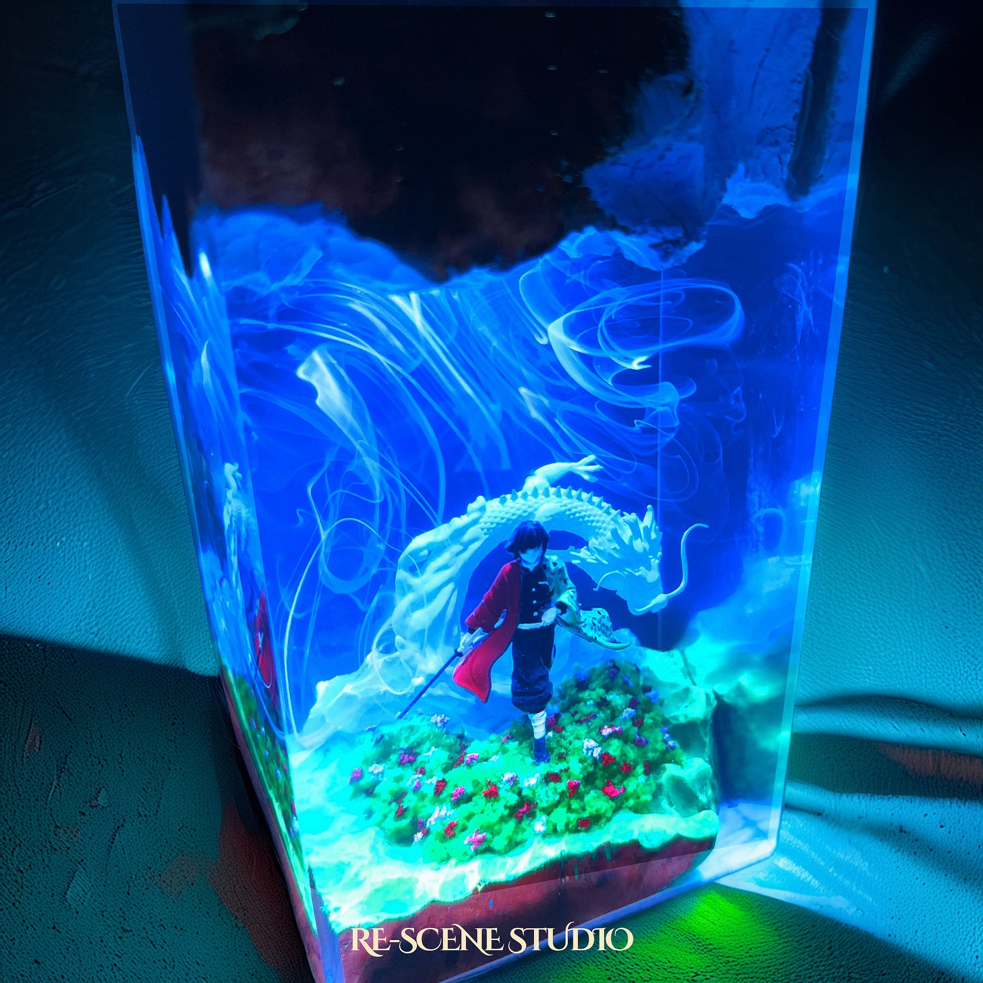 Tomika Giyuu Resin Lamp – Demon Slayer Multicolor / Size M: 5.12" x 2.56" – Handmade Epoxy Resin Lamp by Rescene Studio | Rescene Studio