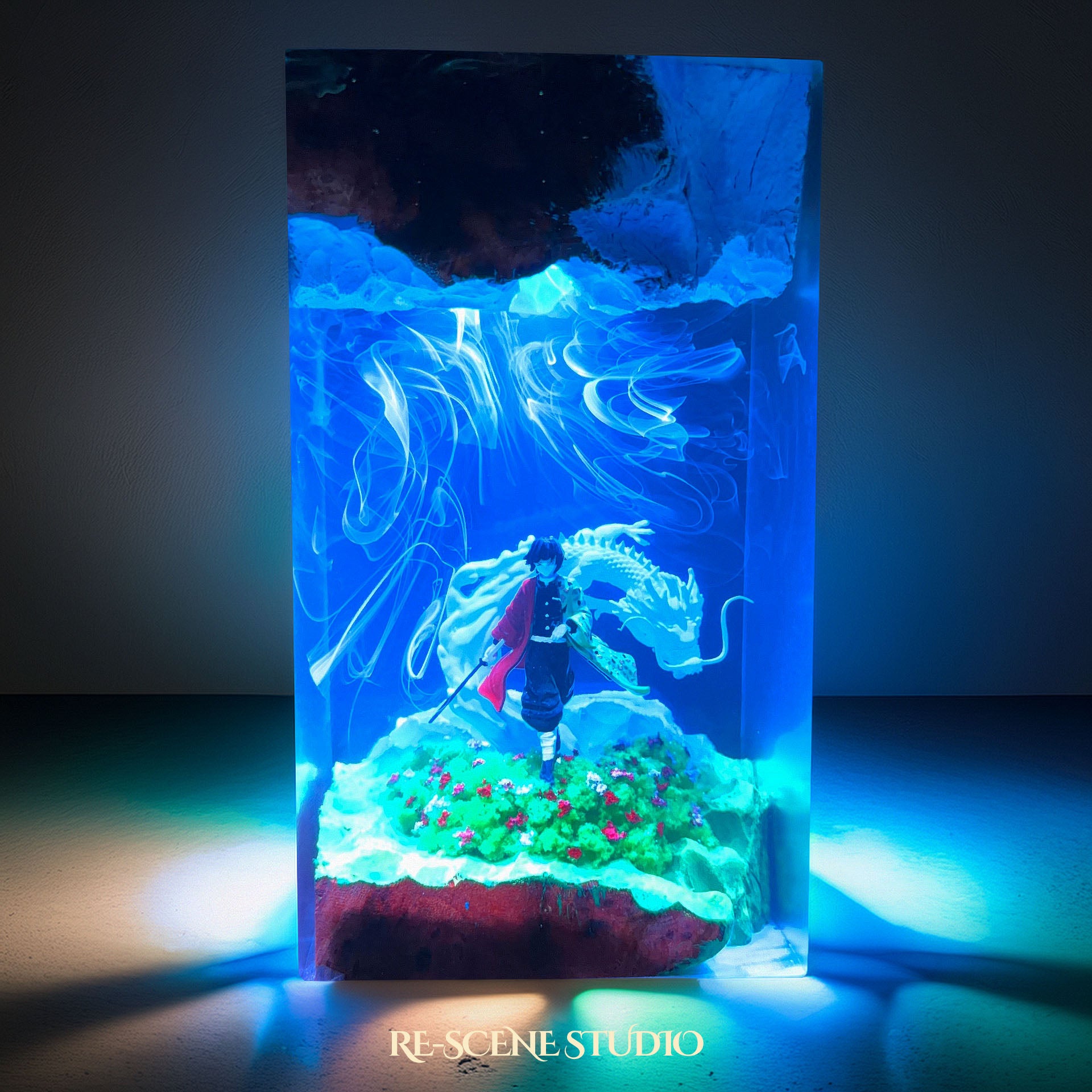 Tomika Giyuu Resin Lamp – Demon Slayer Multicolor / Size M: 5.12" x 2.56" – Handmade Epoxy Resin Lamp by Rescene Studio | Rescene Studio