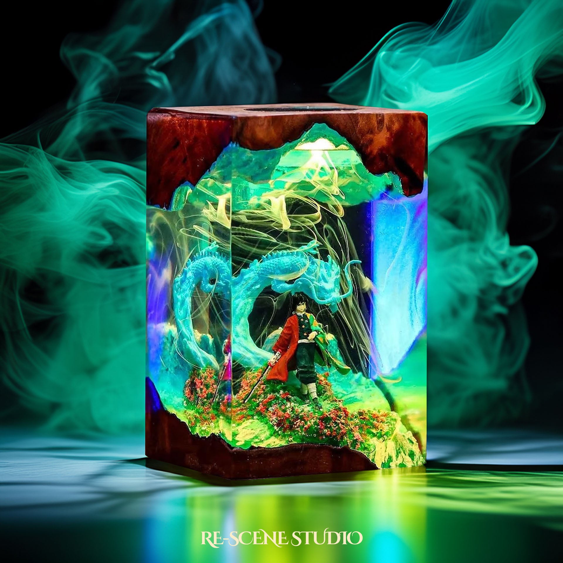 Tomika Giyuu Resin Lamp – Demon Slayer Multicolor / Size M: 7 x 13 x 7 (cm) – Handmade Epoxy Resin Lamp by Rescene Studio | Rescene Studio