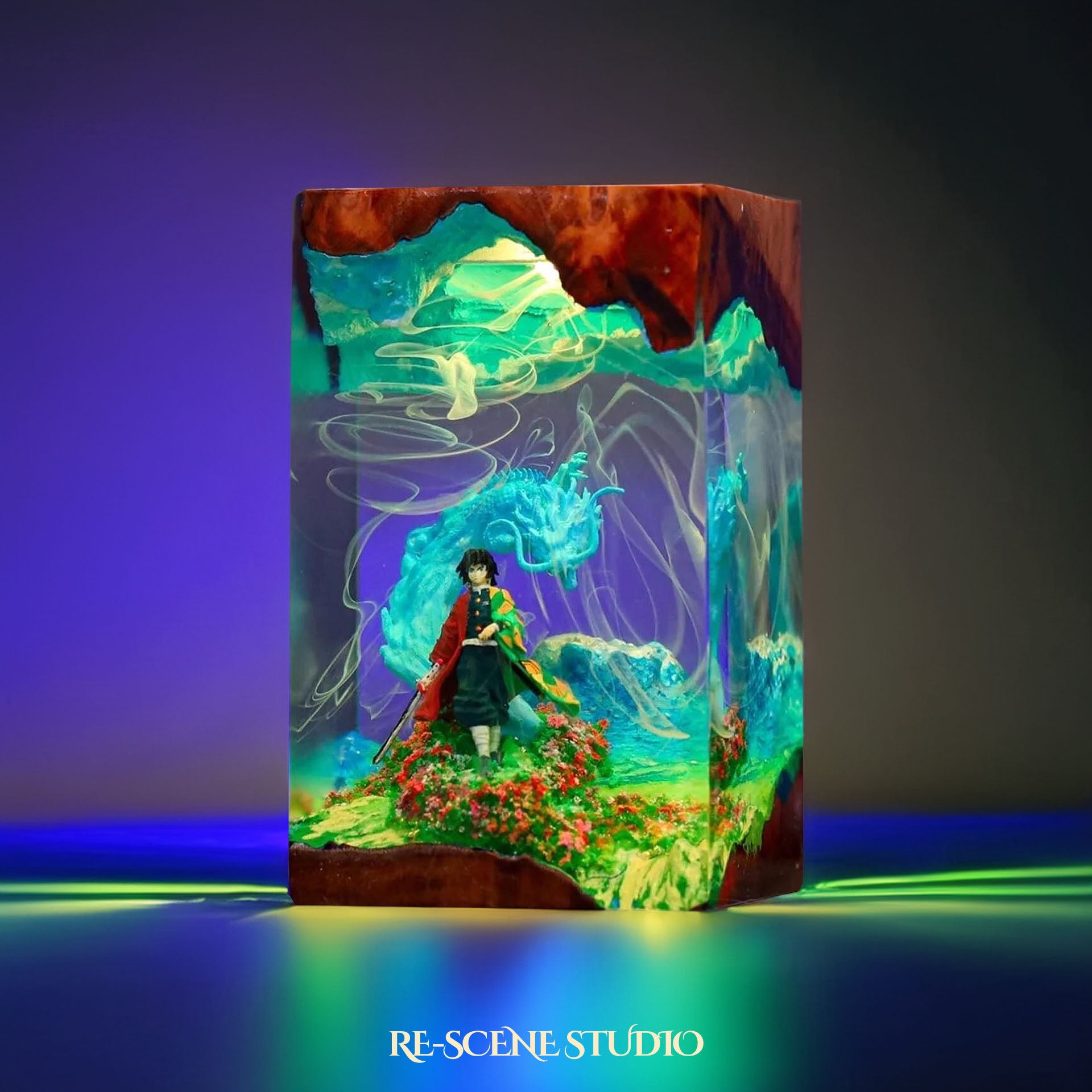 Tomika Giyuu Resin Lamp – Demon Slayer Multicolor / Size M: 7 x 13 x 7 (cm) – Handmade Epoxy Resin Lamp by Rescene Studio | Rescene Studio