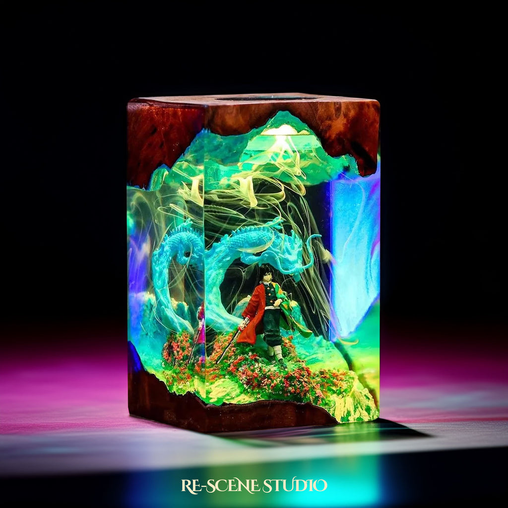 Tomika Giyuu Resin Lamp – Demon Slayer Multicolor / Size M: 7 x 13 x 7 (cm) – Handmade Epoxy Resin Lamp by Rescene Studio | Rescene Studio