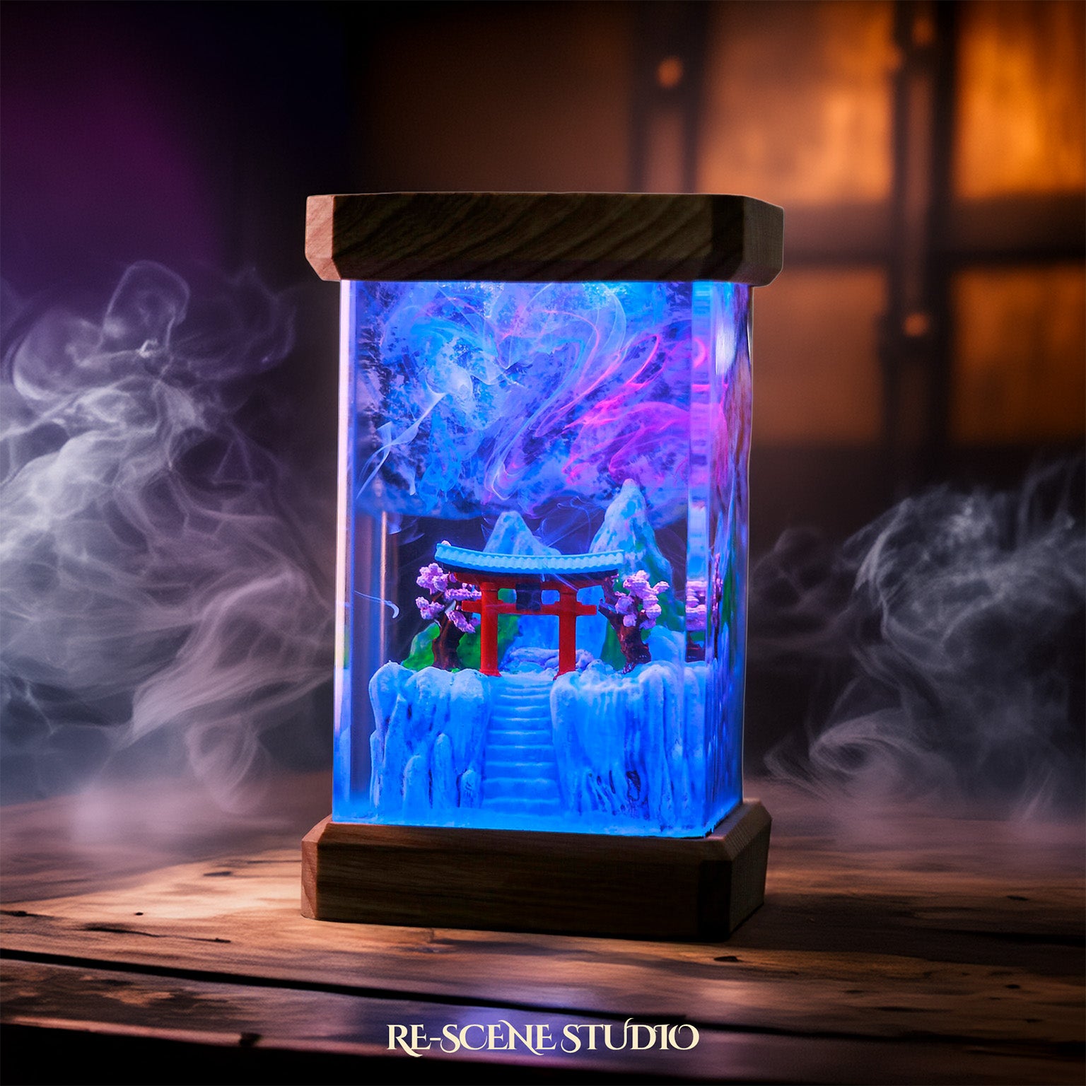 Winter Torii Gate Resin Epoxy Lamp Multicolor / Size M: 6 x 6 x 12 (cm) – Handmade Epoxy Resin Lamp by Rescene Studio | Rescene Studio