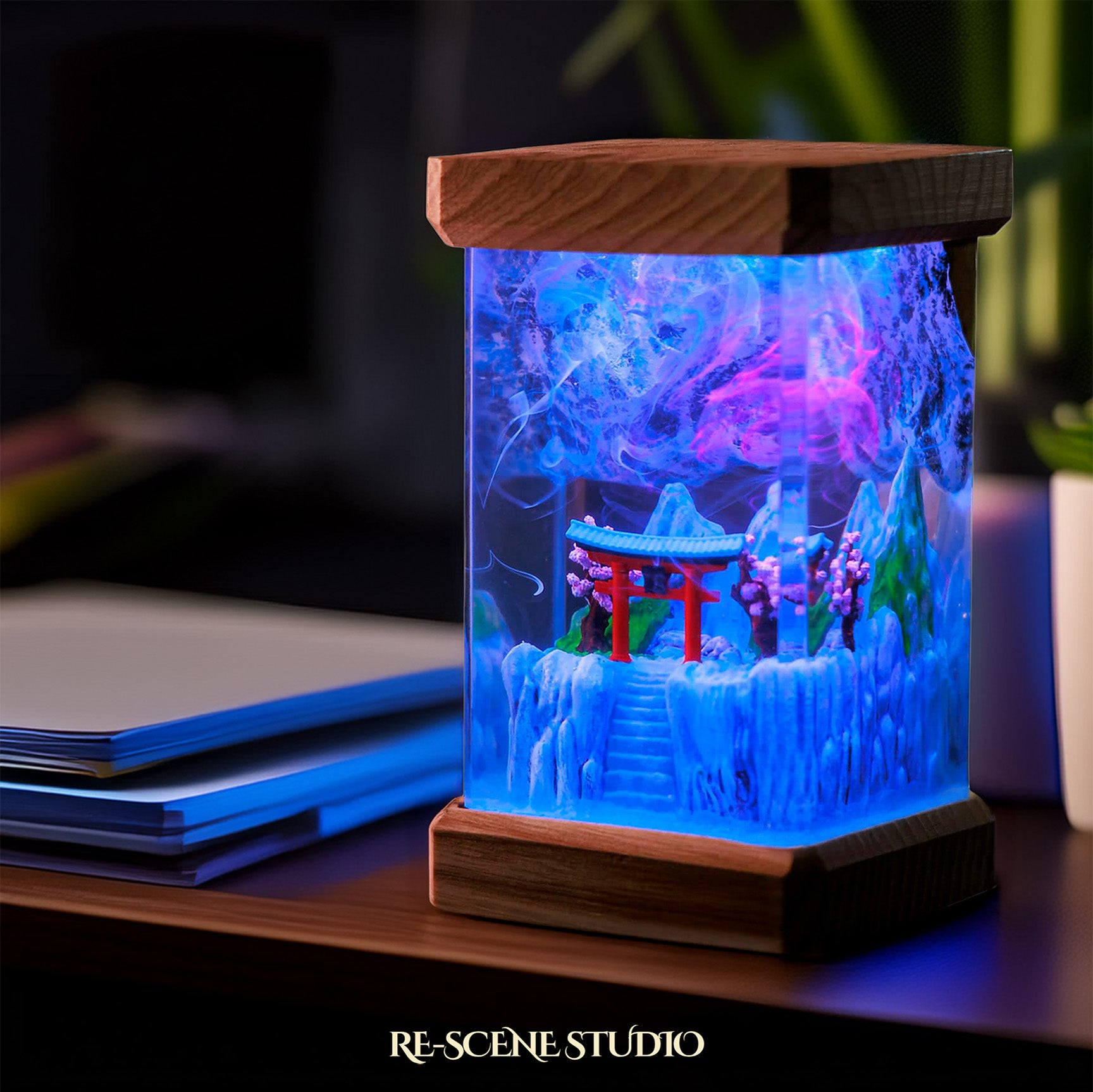 Winter Torii Gate Resin Epoxy Lamp Multicolor / Size M: 6 x 6 x 12 (cm) – Handmade Epoxy Resin Lamp by Rescene Studio | Rescene Studio