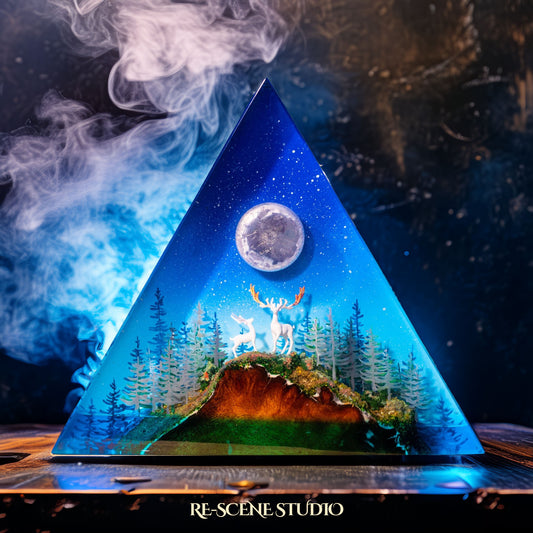 Moonlit Deer Triangle Epoxy Resin Lamp Multicolor / Size M: 13 x 11 (cm) – Handmade Resin Lamp by Rescene Studio | Rescene Studio