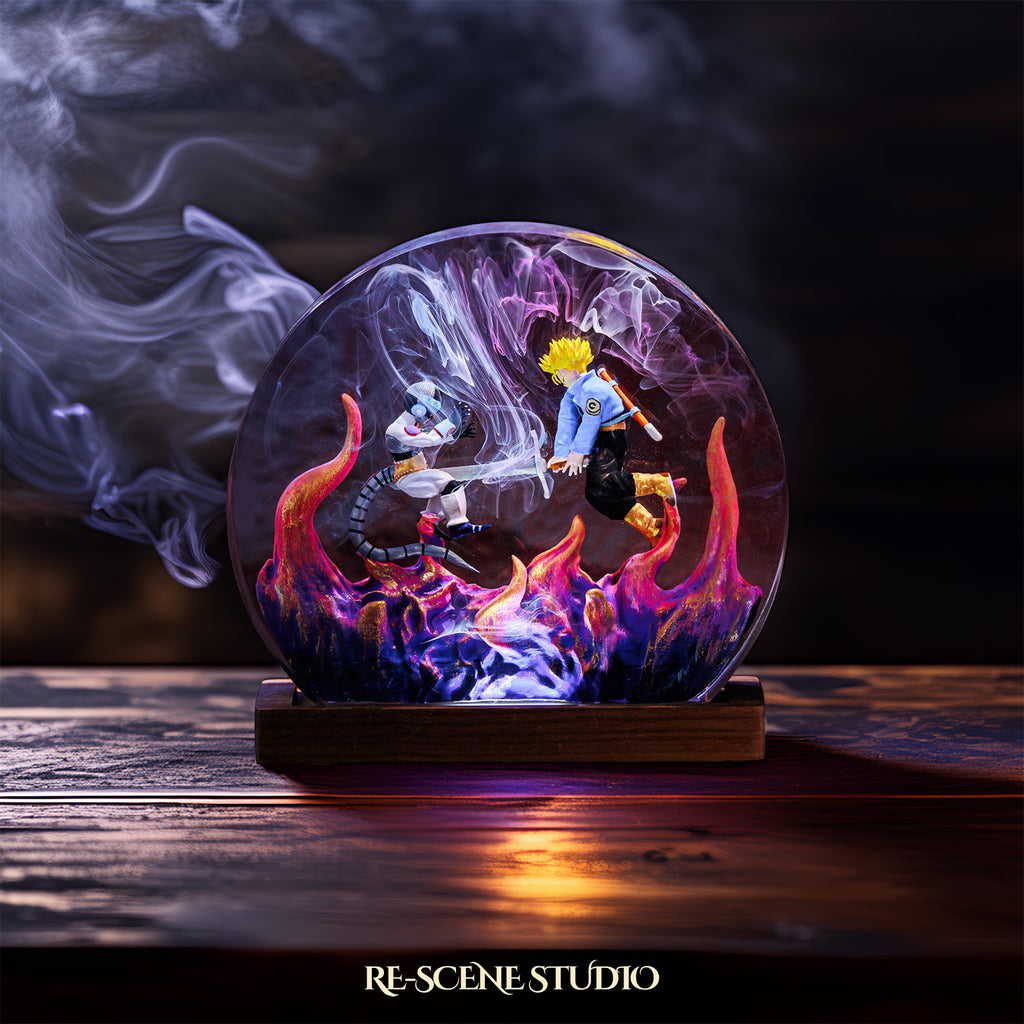Trunks vs Frieza Resin Epoxy Battle Lamp Multicolor / Size M: 13 x 12 (cm) – Handmade Epoxy Resin Lamp by Rescene Studio | Rescene Studio