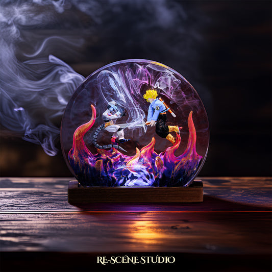 Trunks vs Frieza Resin Epoxy Battle Lamp Multicolor / Size M: 13 x 12 (cm) – Handmade Resin Lamp by Rescene Studio | Rescene Studio
