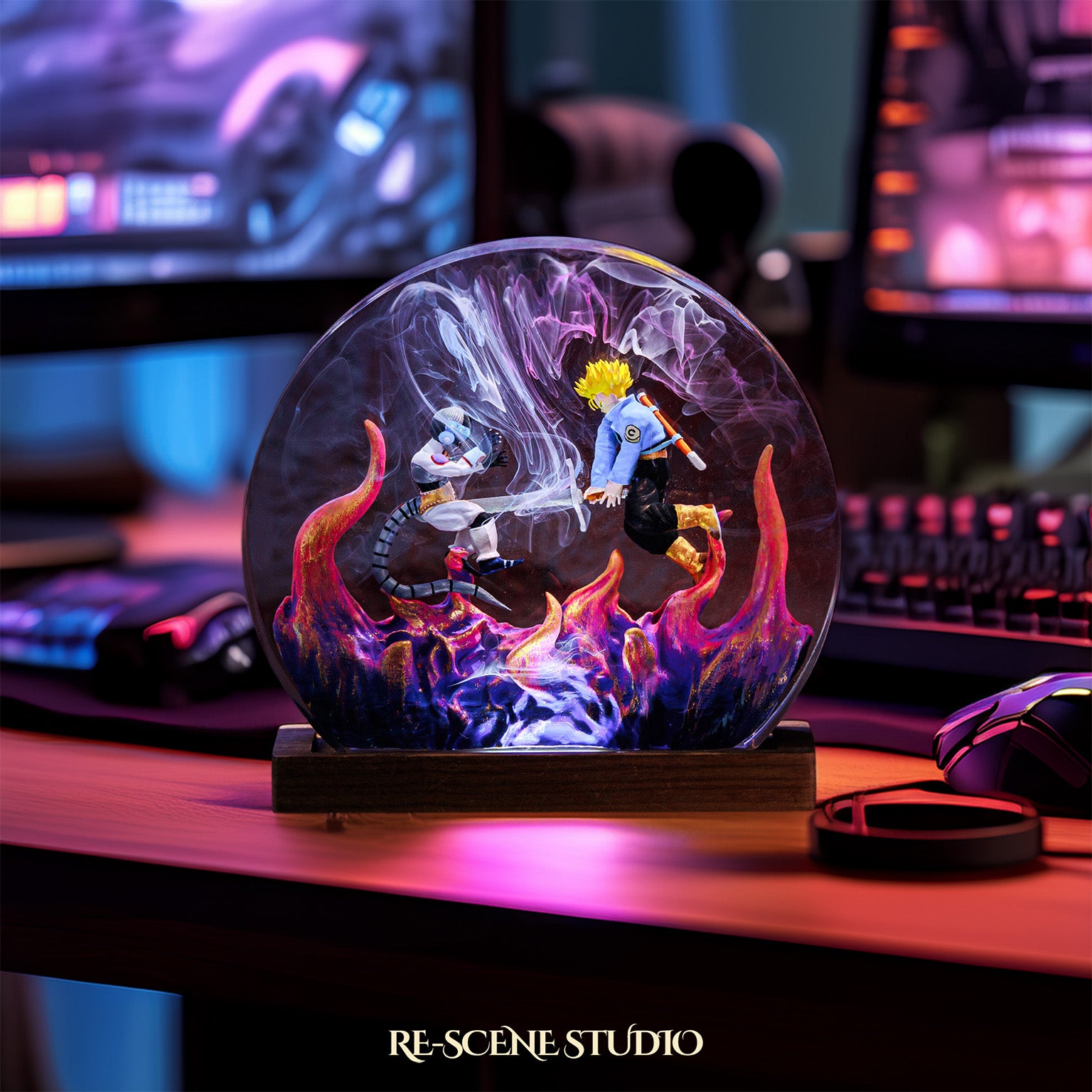 Trunks vs Frieza Resin Epoxy Battle Lamp Multicolor / Size M: 13 x 12 (cm) – Handmade Epoxy Resin Lamp by Rescene Studio | Rescene Studio