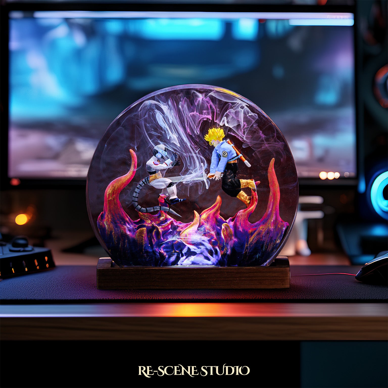 Trunks vs Frieza Resin Epoxy Battle Lamp Multicolor / Size M: 13 x 12 (cm) – Handmade Epoxy Resin Lamp by Rescene Studio | Rescene Studio