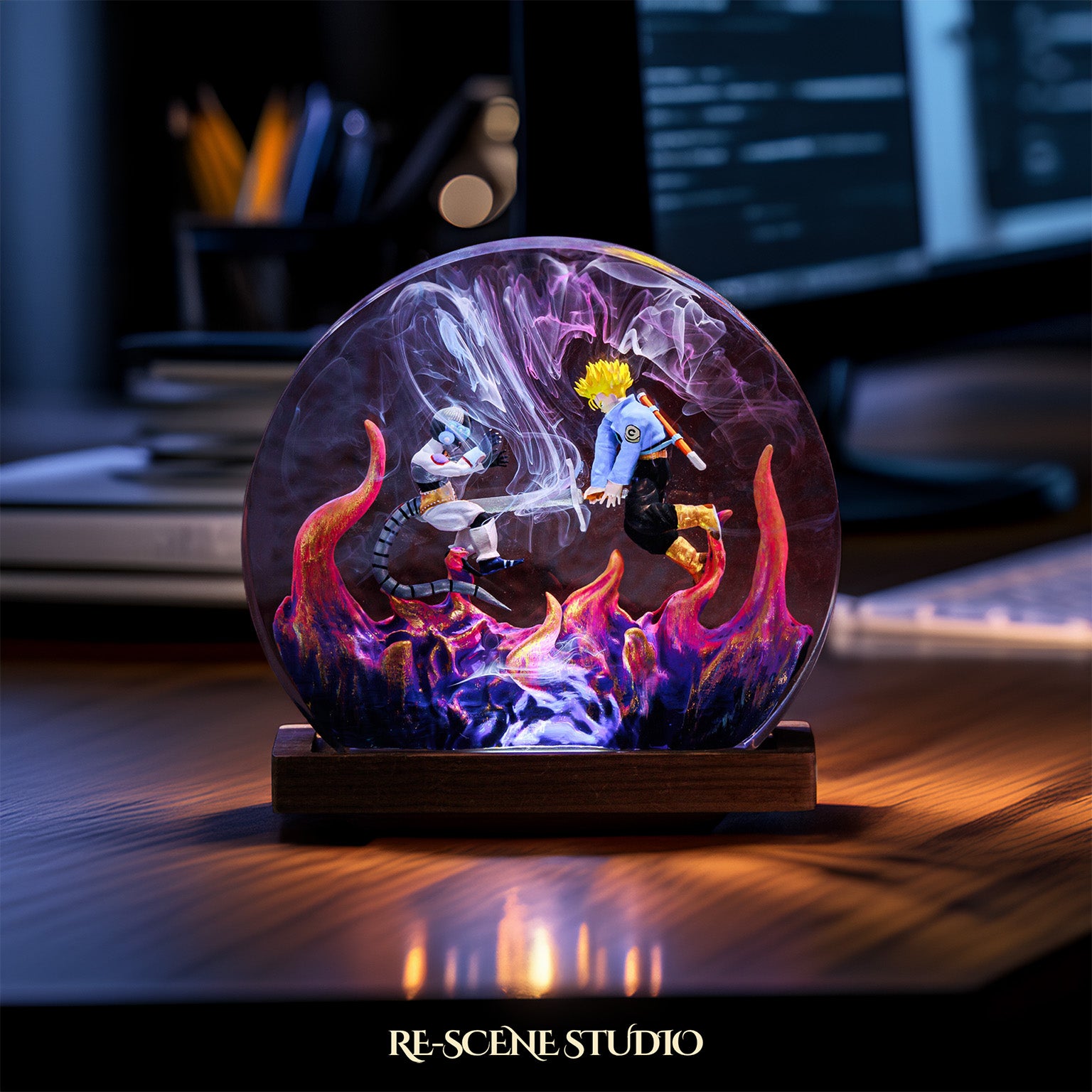 Trunks vs Frieza Resin Epoxy Battle Lamp Multicolor / Size M: 13 x 12 (cm) – Handmade Epoxy Resin Lamp by Rescene Studio | Rescene Studio