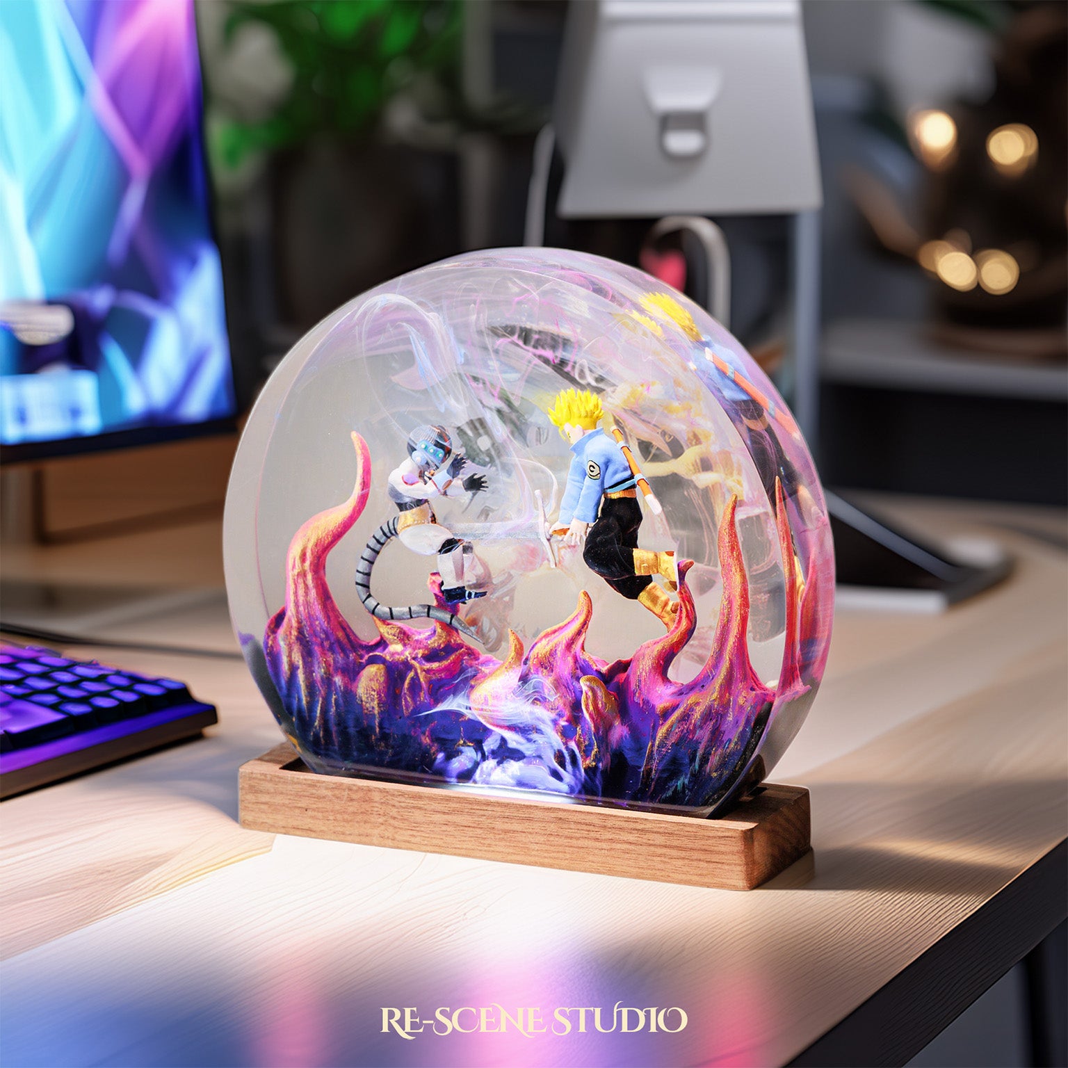 Trunks vs Frieza Resin Epoxy Battle Lamp Multicolor / Size M: 13 x 12 (cm) – Handmade Epoxy Resin Lamp by Rescene Studio | Rescene Studio
