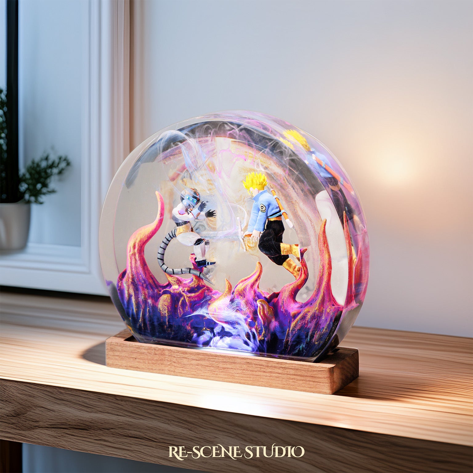 Trunks vs Frieza Resin Epoxy Battle Lamp Multicolor / Size M: 13 x 12 (cm) – Handmade Epoxy Resin Lamp by Rescene Studio | Rescene Studio