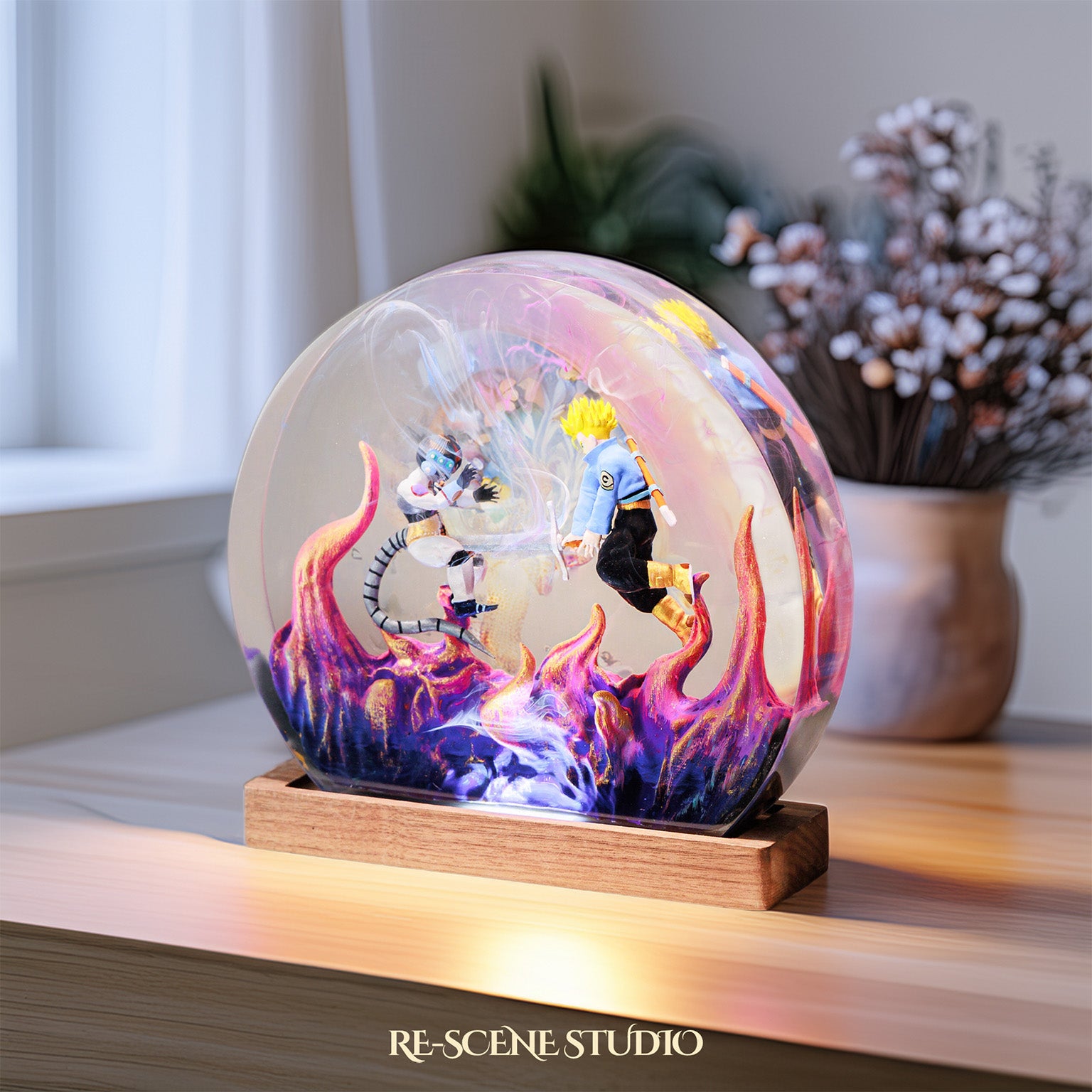 Trunks vs Frieza Resin Epoxy Battle Lamp Multicolor / Size M: 13 x 12 (cm) – Handmade Epoxy Resin Lamp by Rescene Studio | Rescene Studio