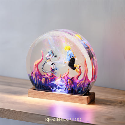 Trunks vs Frieza Resin Epoxy Battle Lamp Multicolor / Size M: 13 x 12 (cm) – Handmade Resin Lamp by Rescene Studio | Rescene Studio