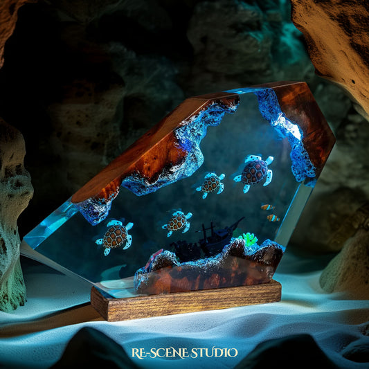 Sea Turtles & Clownfish Resin Lamp