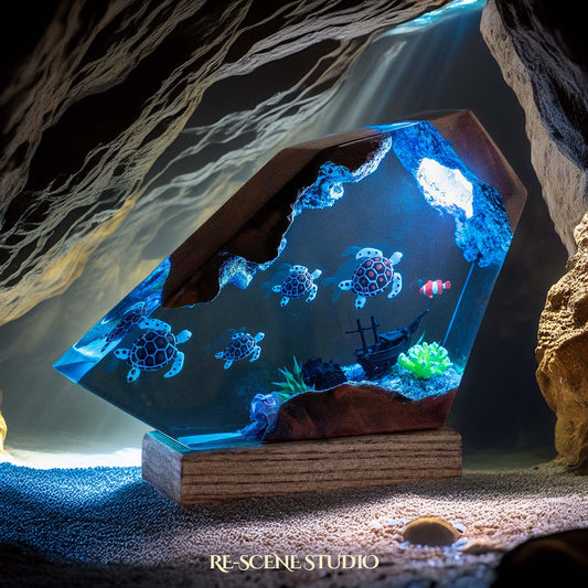 Sea Turtle Family Resin Lamp