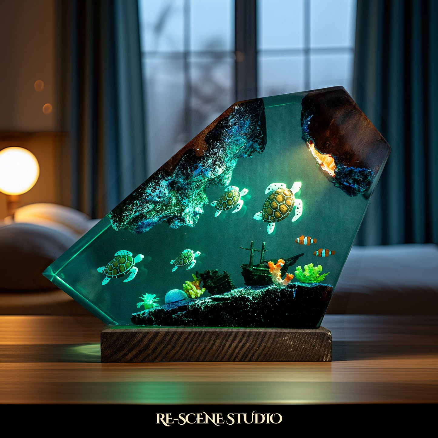 Sea Turtle Family Resin Lamp