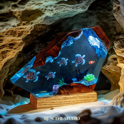 Sea Turtle Family Resin Lamp