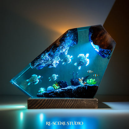 Sea Turtle Family Resin Lamp