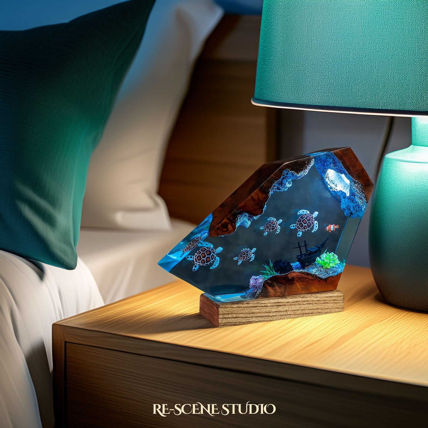 Sea Turtles & Clownfish Resin Lamp