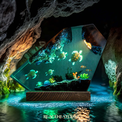 Sea Turtle Family Resin Lamp