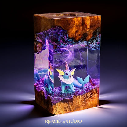 Aqua Mermaid Fox Resin Lamp — Detailed Display | Premium 3D Resin Diorama with RGB Color-Changing Light